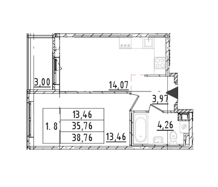 1-комнатная квартира 35.76 м², 15/16 эт., ЖК «Parkolovo»