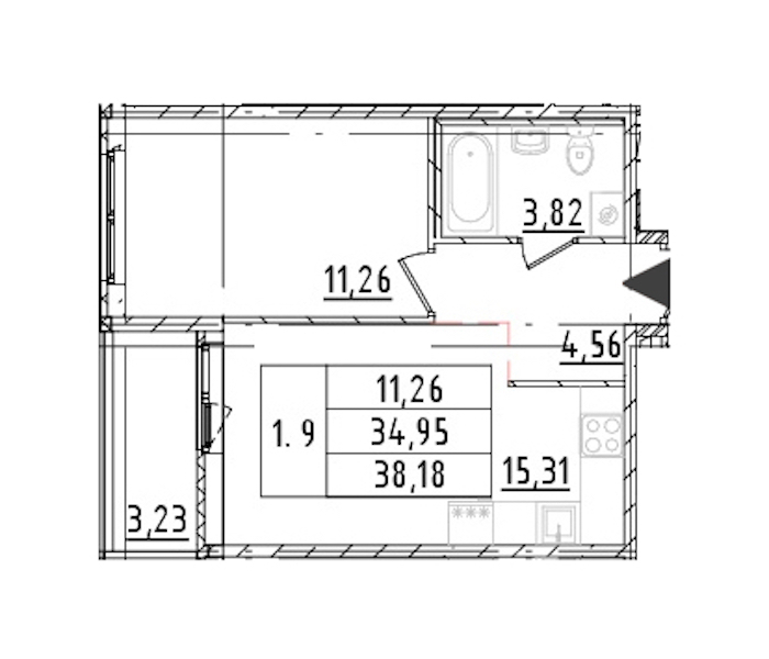 1-комнатная квартира 34.95 м², 3/16 эт., ЖК «Parkolovo»