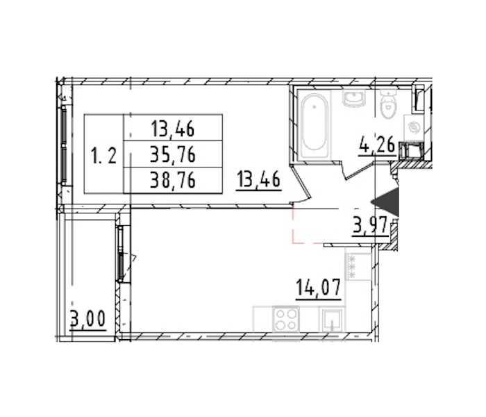 1-комнатная квартира 35.76 м², 13/16 эт., ЖК «Parkolovo»