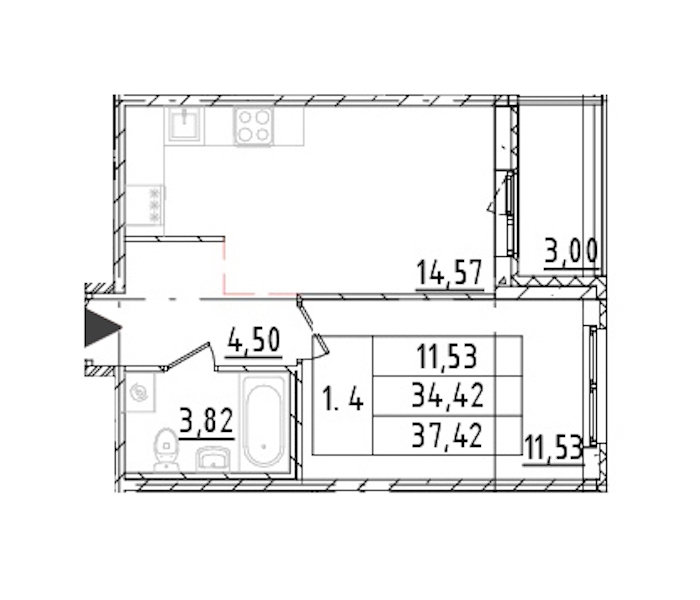 1-комнатная квартира 34.42 м², 6/16 эт., ЖК «Parkolovo»