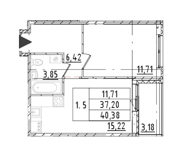1-комнатная квартира 37.2 м², 11/16 эт., ЖК «Parkolovo»