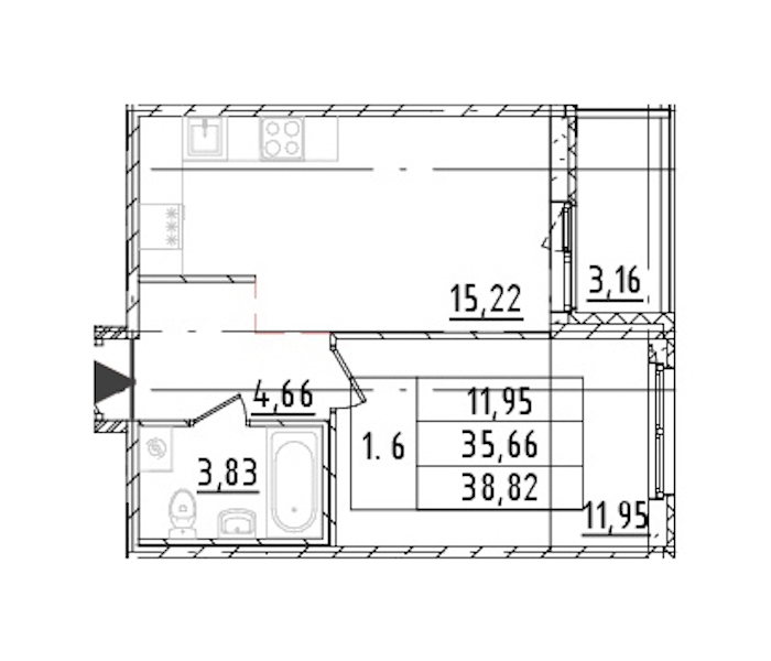 1-комнатная квартира 35.66 м², 8/16 эт., ЖК «Parkolovo»