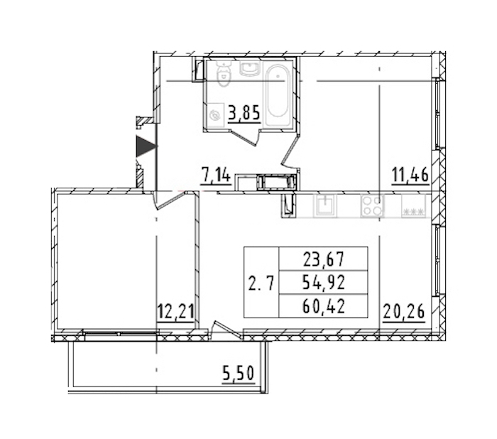 2-комнатная квартира 54.92 м², 4/16 эт., ЖК «Parkolovo»