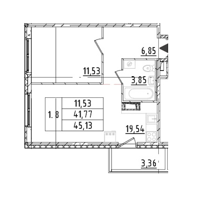 1-комнатная квартира 41.77 м², 16/16 эт., ЖК «Parkolovo»