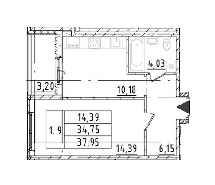 1-комнатная квартира 34.75 м², 6/16 эт., ЖК «Parkolovo»