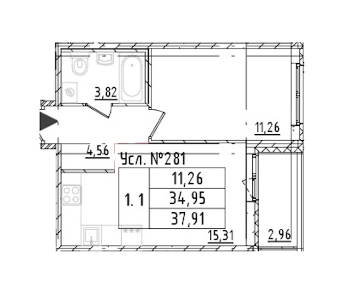 1-комнатная квартира 34.95 м², 1/16 эт., ЖК «Parkolovo»