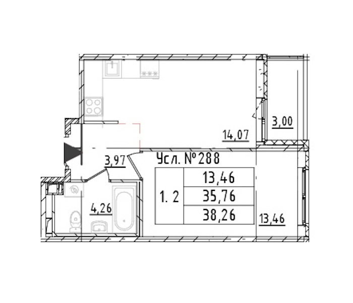 1-комнатная квартира 35.76 м², 2/16 эт., ЖК «Parkolovo»