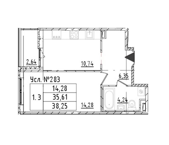 1-комнатная квартира 35.61 м², 1/16 эт., ЖК «Parkolovo»