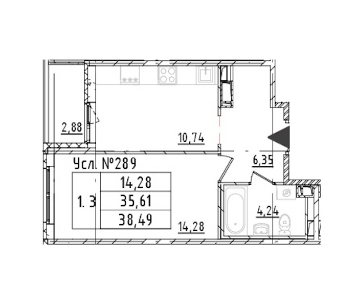 1-комнатная квартира 35.61 м², 2/16 эт., ЖК «Parkolovo»
