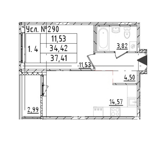 1-комнатная квартира 34.42 м², 2/16 эт., ЖК «Parkolovo»