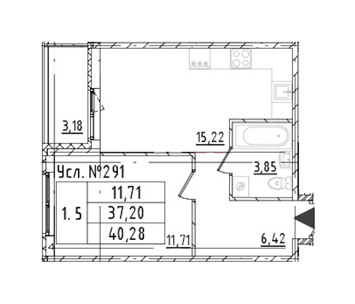 1-комнатная квартира 37.2 м², 2/16 эт., ЖК «Parkolovo»