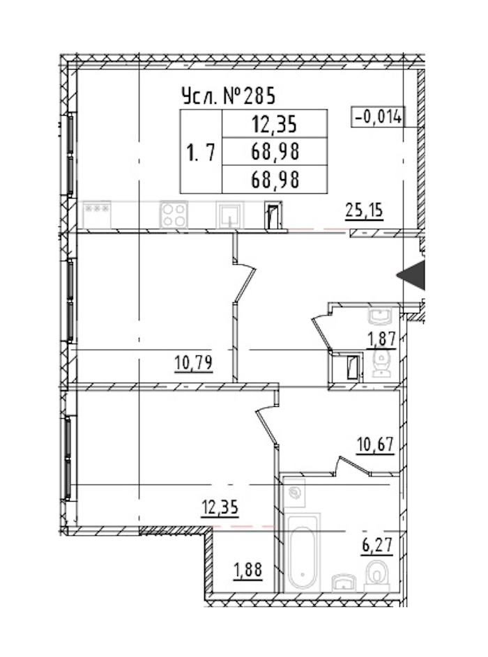 2-комнатная квартира 68.98 м², 1/16 эт., ЖК «Parkolovo»