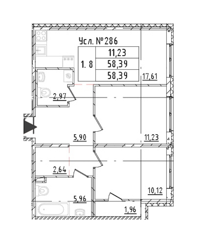 2-комнатная квартира 58.39 м², 1/16 эт., ЖК «Parkolovo»