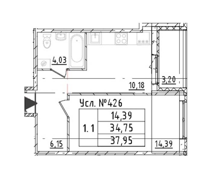 1-комнатная квартира 34.75 м², 2/16 эт., ЖК «Parkolovo»