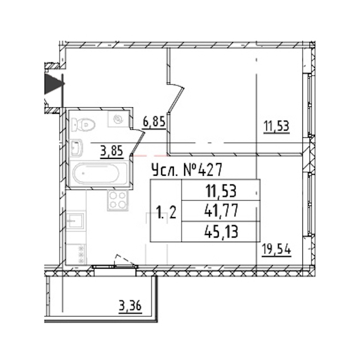1-комнатная квартира 41.77 м², 2/16 эт., ЖК «Parkolovo»