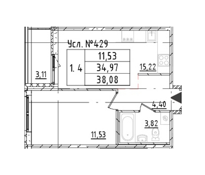 1-комнатная квартира 34.97 м², 2/16 эт., ЖК «Parkolovo»