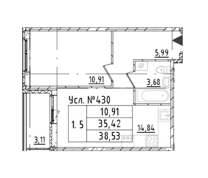 1-комнатная квартира 35.42 м², 2/16 эт., ЖК «Parkolovo»