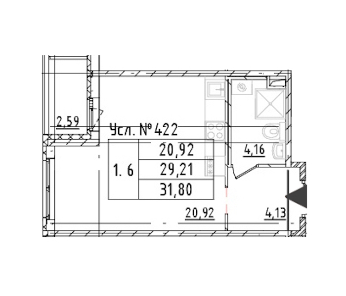 Квартира студия 29.21 м², 1/16 эт., ЖК «Parkolovo»