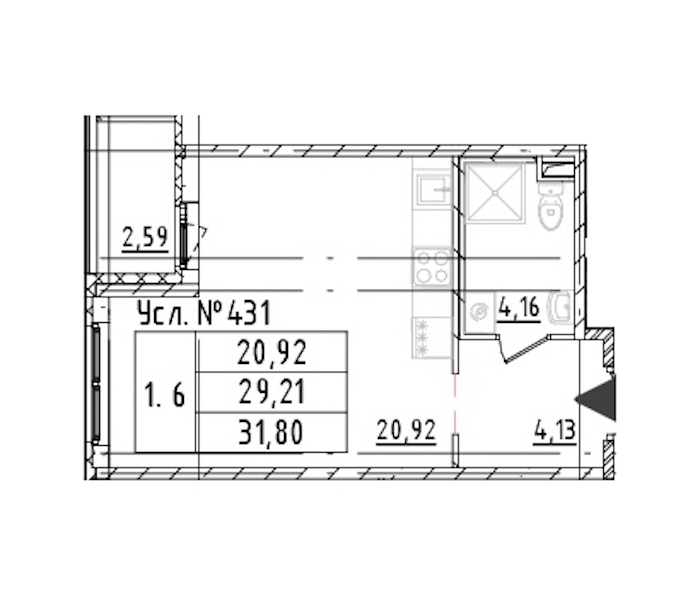 Квартира студия 29.21 м², 2/16 эт., ЖК «Parkolovo»