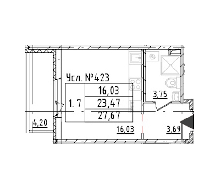 Квартира студия 23.47 м², 1/16 эт., ЖК «Parkolovo»