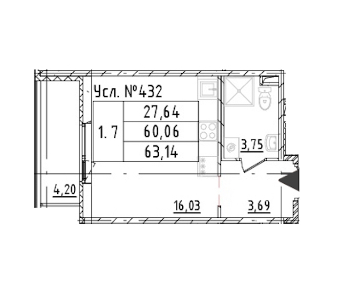 Квартира студия 23.47 м², 2/16 эт., ЖК «Parkolovo»