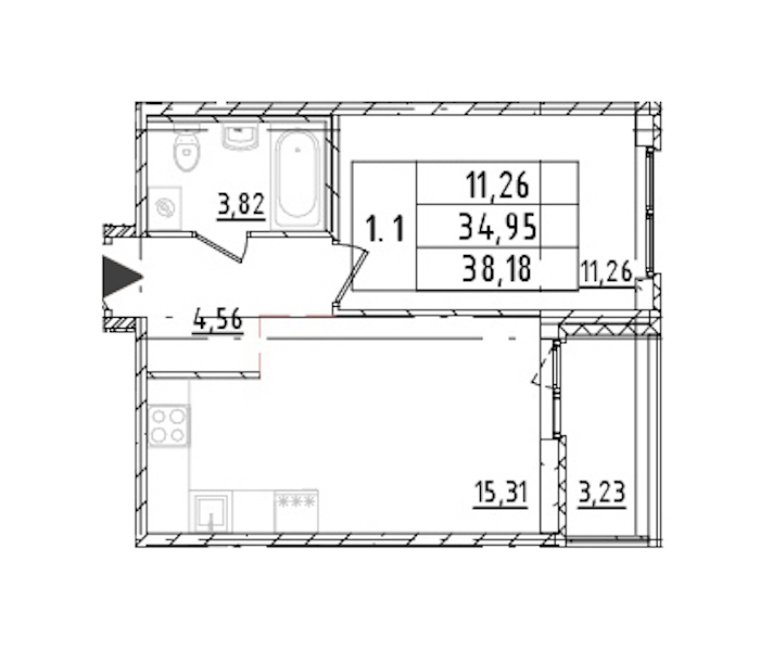 1-комнатная квартира 34.95 м², 16/16 эт., ЖК «Parkolovo»