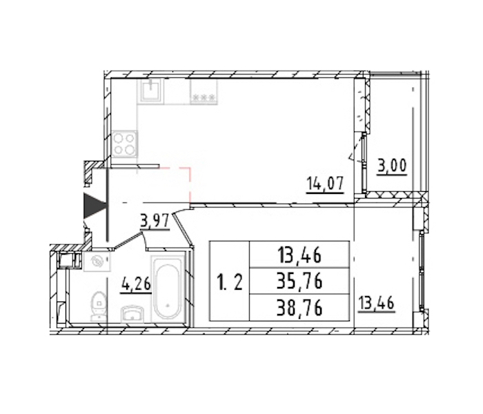 1-комнатная квартира 35.76 м², 11/16 эт., ЖК «Parkolovo»