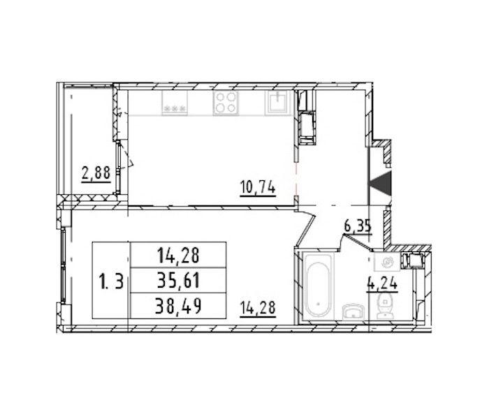 1-комнатная квартира 35.61 м², 5/16 эт., ЖК «Parkolovo»