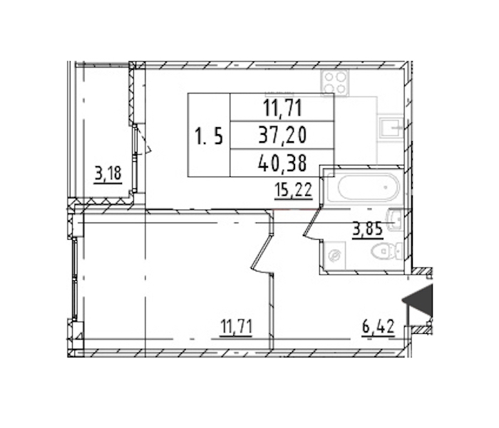 1-комнатная квартира 37.2 м², 8/16 эт., ЖК «Parkolovo»