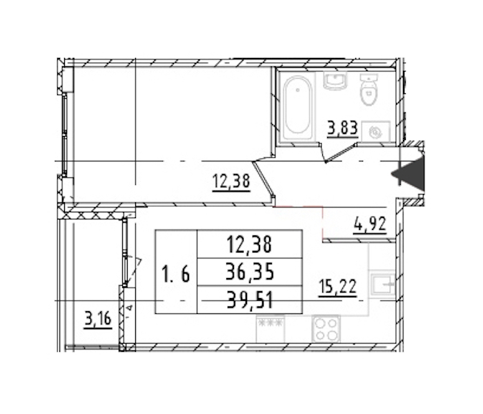 1-комнатная квартира 36.35 м², 15/16 эт., ЖК «Parkolovo»