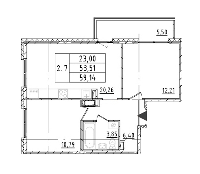 2-комнатная квартира 53.51 м², 4/16 эт., ЖК «Parkolovo»
