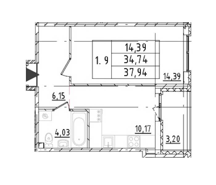 1-комнатная квартира 34.74 м², 16/16 эт., ЖК «Parkolovo»