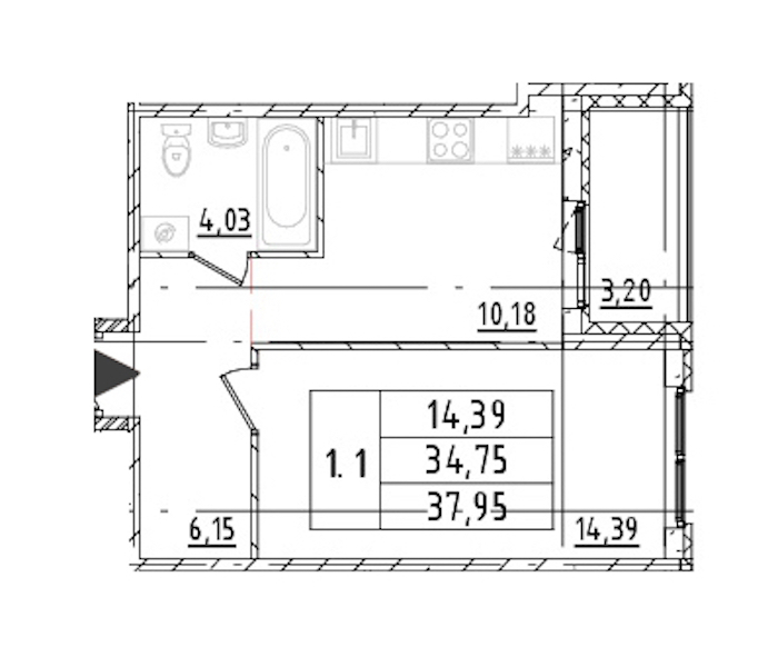 1-комнатная квартира 34.75 м², 13/16 эт., ЖК «Parkolovo»