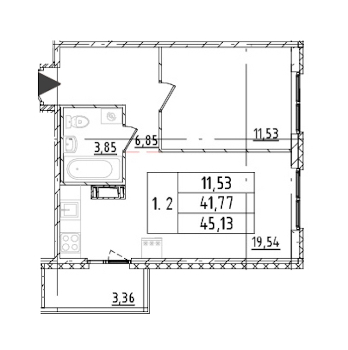 1-комнатная квартира 41.77 м², 14/16 эт., ЖК «Parkolovo»