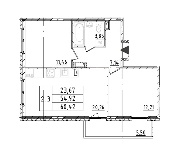 2-комнатная квартира 54.92 м², 16/16 эт., ЖК «Parkolovo»