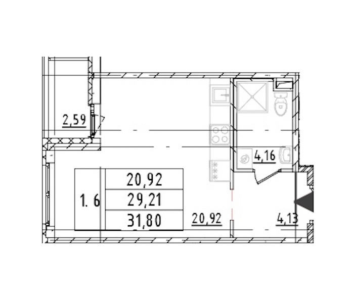 Квартира студия 29.21 м², 15/16 эт., ЖК «Parkolovo»