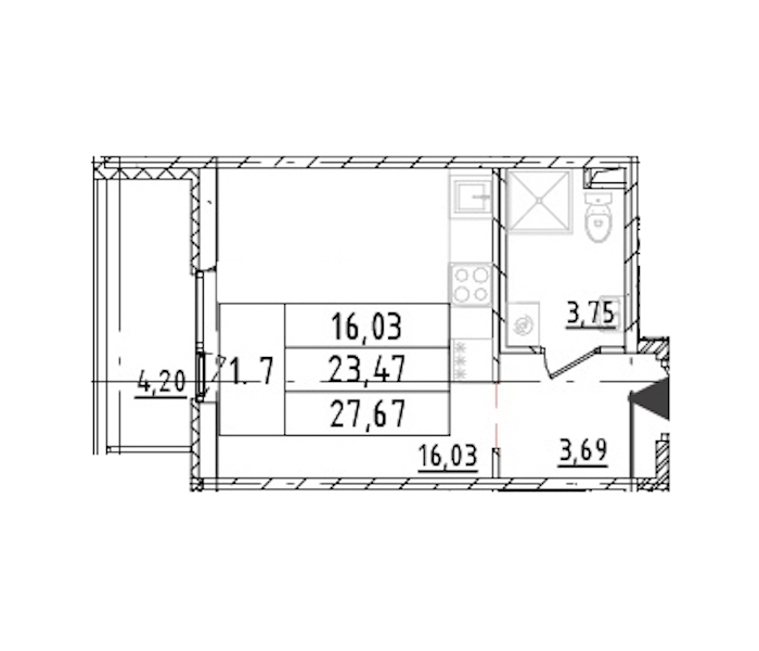Квартира студия 23.47 м², 16/16 эт., ЖК «Parkolovo»
