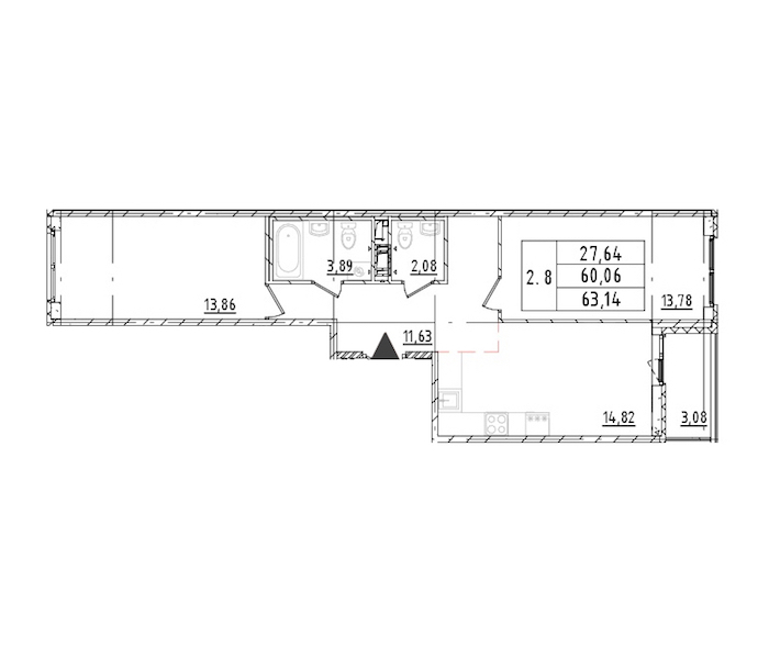 2-комнатная квартира 60.06 м², 13/16 эт., ЖК «Parkolovo»