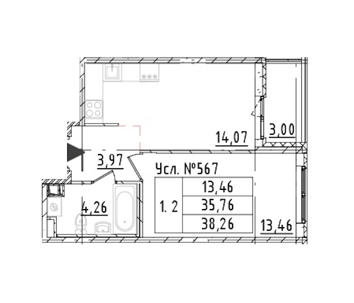 1-комнатная квартира 35.76 м², 2/16 эт., ЖК «Parkolovo»