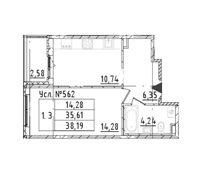 1-комнатная квартира 35.61 м², 1/16 эт., ЖК «Parkolovo»