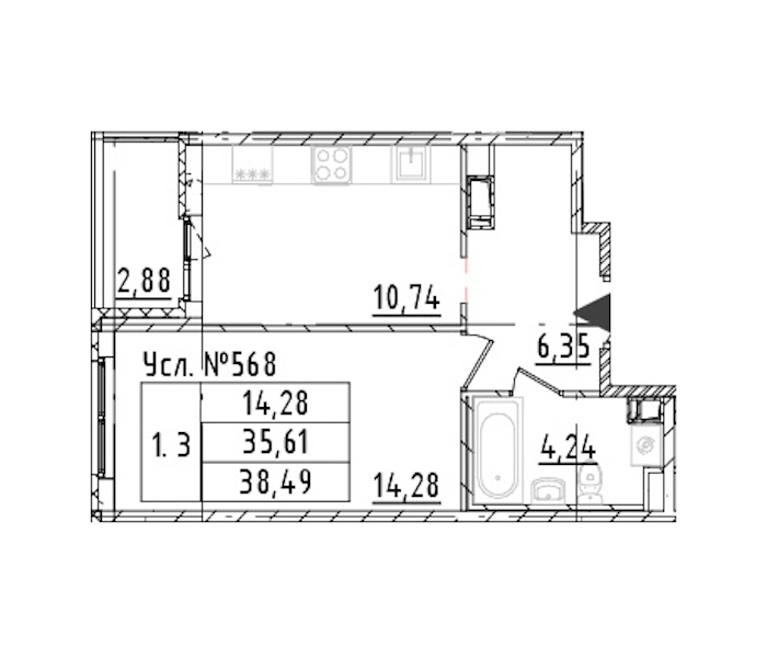 1-комнатная квартира 35.61 м², 2/16 эт., ЖК «Parkolovo»