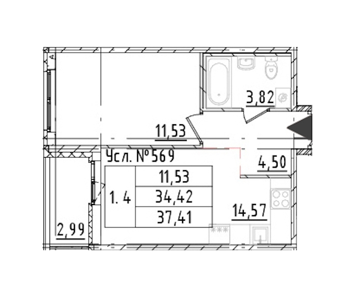 1-комнатная квартира 34.42 м², 2/16 эт., ЖК «Parkolovo»