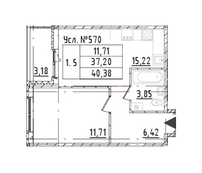1-комнатная квартира 37.2 м², 2/16 эт., ЖК «Parkolovo»