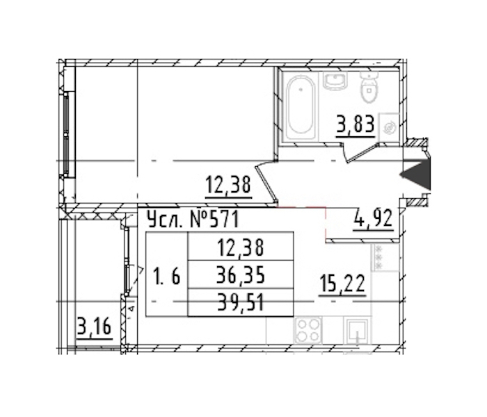 1-комнатная квартира 36.35 м², 2/16 эт., ЖК «Parkolovo»