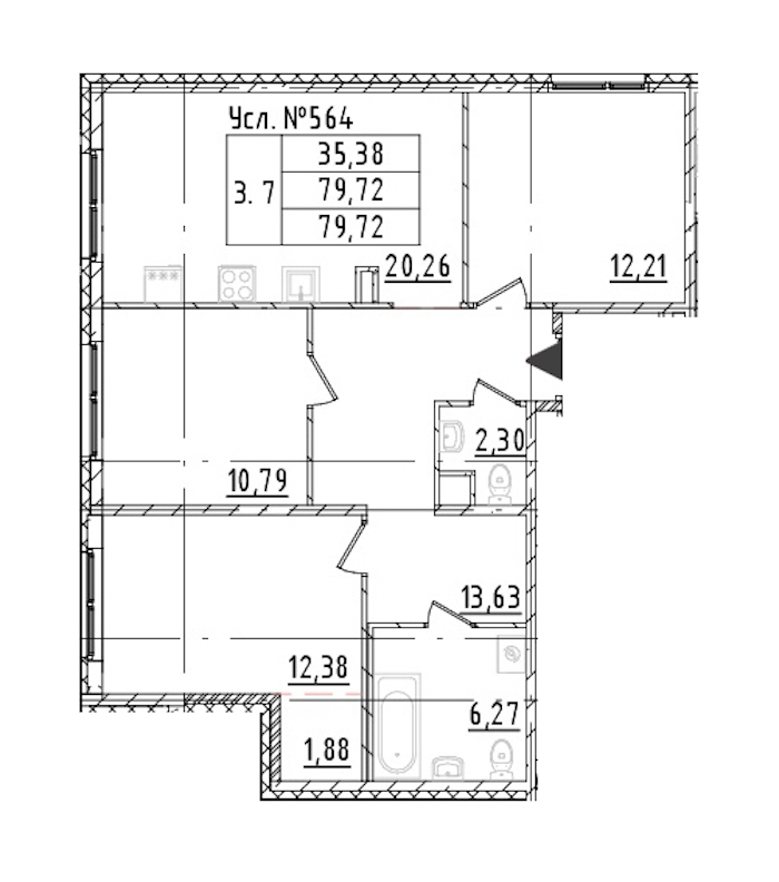 3-комнатная квартира 79.72 м², 1/16 эт., ЖК «Parkolovo»