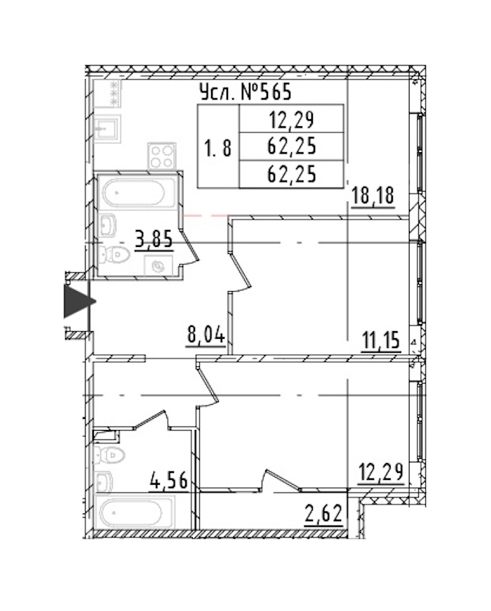 2-комнатная квартира 62.25 м², 1/16 эт., ЖК «Parkolovo»