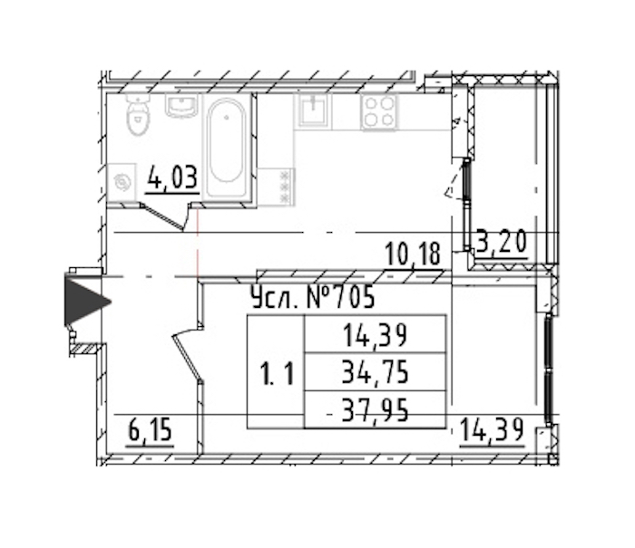 1-комнатная квартира 34.75 м², 2/16 эт., ЖК «Parkolovo»