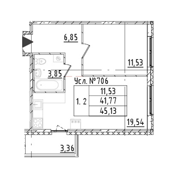 1-комнатная квартира 41.77 м², 2/16 эт., ЖК «Parkolovo»