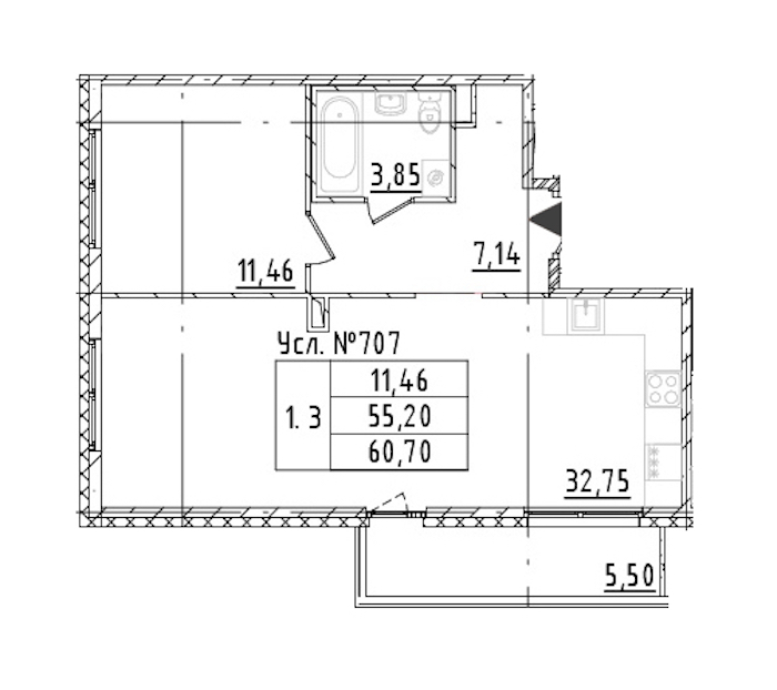 1-комнатная квартира 55.2 м², 2/16 эт., ЖК «Parkolovo»