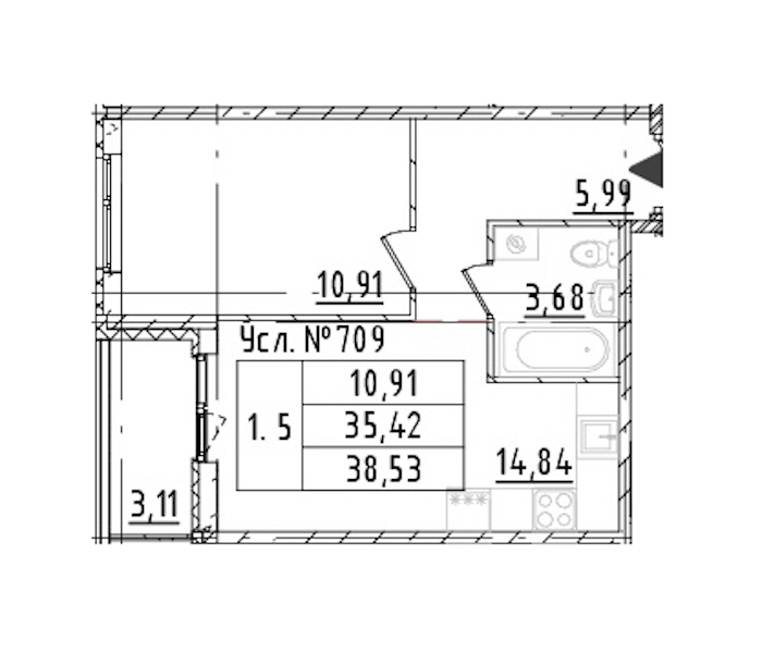 1-комнатная квартира 35.42 м², 2/16 эт., ЖК «Parkolovo»